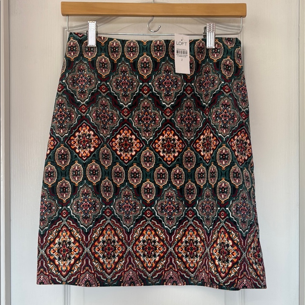 LOFT Green and Red Mini Pencil Skirt Casual